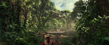 Movie still from “Star Wars: Episode IX - The Rise of Skywalker” (2019), directed by J.J. Abrams – A man standing in the middle of a forest; Extreme Wide shot, High angle