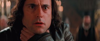 Movie still from “Stardust” (2007), directed by Matthew Vaughn – A person wearing a leather jacket; Close Up shot, Low angle