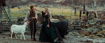 Movie still from “Stardust” (2007), directed by Matthew Vaughn – A man and a woman dressed in medieval clothing; Medium shot, Over the shoulder angle