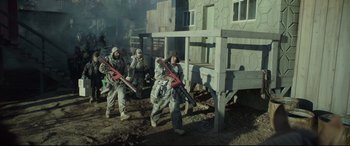 Movie still from “Chaos Walking” (2021), directed by Doug Liman – Wide shot, Low angle