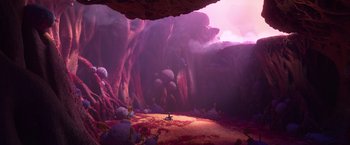 Movie still from “Strange World” (2022), directed by Don Hall – An image of an animated scene with a lot of trees; Extreme Wide shot, High angle