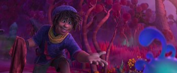 Movie still from “Strange World” (2022), directed by Don Hall – A cartoon of a person holding out his hand; Medium shot, Low angle