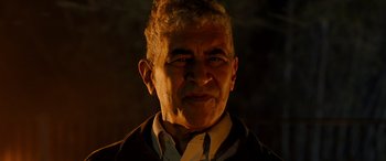 Movie still from “Studio 666” (2022), directed by BJ McDonnell – An older man with a beard and a mustache; Close Up shot, Low angle