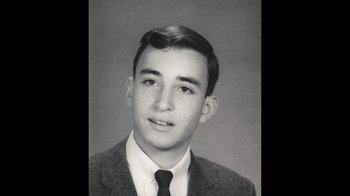 Movie still from “Stutz” (2022), directed by Jonah Hill – An old black and white photo of a young man; Close Up shot, High angle