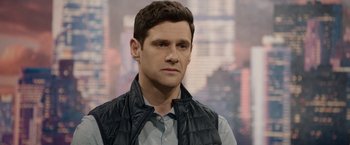 Movie still from “Sweet Girl” (2021), directed by Brian Andrew Mendoza – A person wearing a jacket; Close Up shot, Over the shoulder angle