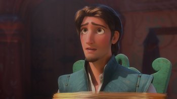 Movie still from “Tangled” (2010), directed by Byron Howard – A person sitting at a table; Close Up shot, Over the shoulder angle