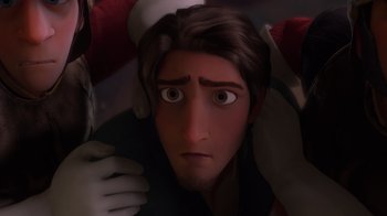 Movie still from “Tangled” (2010), directed by Byron Howard – A man's face in a room; Close Up shot, Low angle