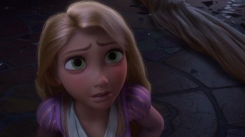 Movie still from “Tangled” (2010), directed by Byron Howard – A person with green eyes; Close Up shot, High angle