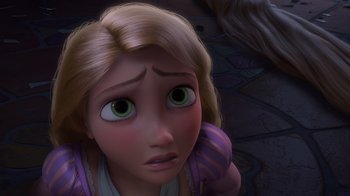 Movie still from “Tangled” (2010), directed by Byron Howard – A person with green eyes; Close Up shot, High angle