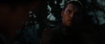 Movie still from “Terminator Salvation” (2009), directed by McG – A person wearing a jacket; Close Up shot, Over the shoulder angle