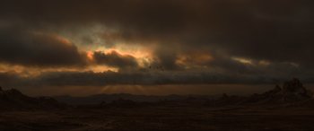 Movie still from “Terminator Salvation” (2009), directed by McG – A cloudy sky with some birds flying in the sky; Extreme Wide shot, High angle