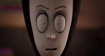 Movie still from “The Addams Family 2” (2021), directed by Greg Tiernan – An image of an animated character with eyes wide open; Extreme Close Up shot, High angle