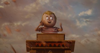 Movie still from “The Addams Family 2” (2021), directed by Greg Tiernan – An animated character sitting on top of a piano; Medium shot, Low angle