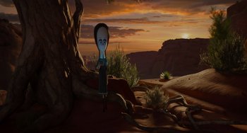 Movie still from “The Addams Family 2” (2021), directed by Greg Tiernan – An animated character standing in the middle of the desert; Extreme Wide shot, High angle