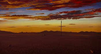 Movie still from “The Addams Family 2” (2021), directed by Greg Tiernan – A person standing in the middle of an empty field; Extreme Wide shot, Low angle