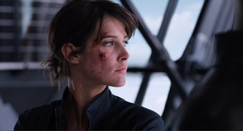 Movie still from “The Avengers” (2012), directed by Joss Whedon – A person wearing a black shirt; Close Up shot, Low angle