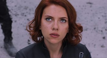 Movie still from “The Avengers” (2012), directed by Joss Whedon – A person with red hair; Close Up shot, Low angle