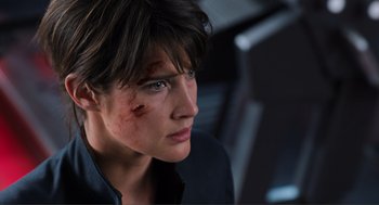 Movie still from “The Avengers” (2012), directed by Joss Whedon – A person with a bruise on their face; Close Up shot, Low angle