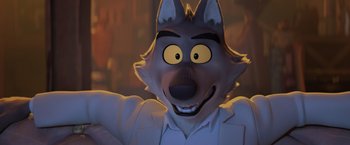 Movie still from “The Bad Guys” (2022), directed by Pierre Perifel – A cartoon character's face; Close Up shot, High angle