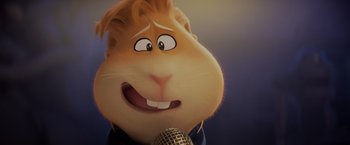 Movie still from “The Bad Guys” (2022), directed by Pierre Perifel – The head and face of a cartoon character; Extreme Close Up shot, Low angle