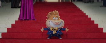 Movie still from “The Bad Guys” (2022), directed by Pierre Perifel – A cartoon character is standing on a red carpet; Wide shot, Low angle