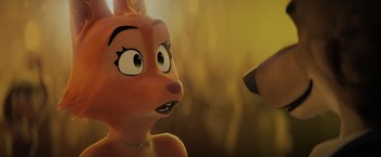 Movie still from “The Bad Guys” (2022), directed by Pierre Perifel – A character's face in a movie scene; Close Up shot, Over the shoulder angle