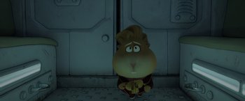 Movie still from “The Bad Guys” (2022), directed by Pierre Perifel – A cartoon character is standing in front of a door; Close Up shot, High angle