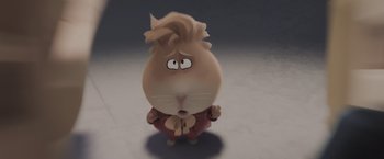 Movie still from “The Bad Guys” (2022), directed by Pierre Perifel – A cartoon of a person with a cat face; Close Up shot, High angle