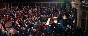 Movie still from “The Binge” (2020), directed by Jeremy Garelick – A large crowd of people in a room; Extreme Wide shot, Low angle