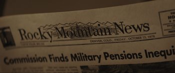 Movie still from “The Black Phone” (2021), directed by Scott Derrickson – The front page of a newspaper; Extreme Close Up shot, High angle