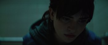 Movie still from “The Boogeyman” (2023), directed by Rob Savage – A woman's face in the dark; Close Up shot, Over the shoulder angle