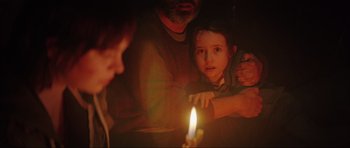 Movie still from “The Boogeyman” (2023), directed by Rob Savage – A little girl sitting in front of a lit candle; Close Up shot, Over the shoulder angle