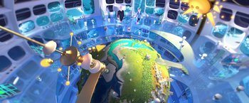 Movie still from “The Boss Baby 2: Family Business” (2021), directed by Tom McGrath – An image of a cartoon of a planet earth; Extreme Wide shot, High angle