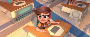 Movie still from “The Boss Baby 2: Family Business” (2021), directed by Tom McGrath – A cartoon of a boy sitting at a table; Medium shot, High angle