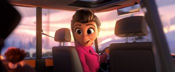 Movie still from “The Boss Baby 2: Family Business” (2021), directed by Tom McGrath – A woman sitting in the driver's seat of a car; Close Up shot, Over the shoulder angle