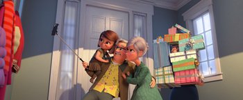 Movie still from “The Boss Baby 2: Family Business” (2021), directed by Tom McGrath – An old man and a young woman and an old man and a young woman; Wide shot, Over the shoulder angle