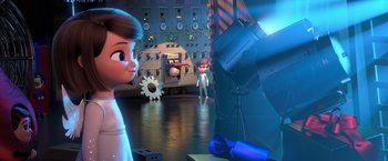 Movie still from “The Boss Baby 2: Family Business” (2021), directed by Tom McGrath – A scene of a girl and a boy in a room; Wide shot, Over the shoulder angle