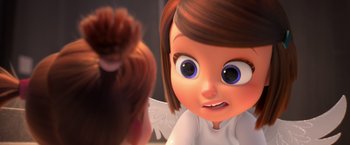 Movie still from “The Boss Baby 2: Family Business” (2021), directed by Tom McGrath – An animated character is looking into a mirror; Close Up shot, Over the shoulder angle