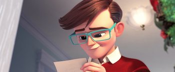 Movie still from “The Boss Baby 2: Family Business” (2021), directed by Tom McGrath – A cartoon of a man with glasses holding a piece of paper; Close Up shot, Low angle