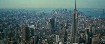 Movie still from “The Bourne Supremacy” (2004), directed by Paul Greengrass – An aerial view of a large city with skyscrapers; Extreme Wide shot, High angle