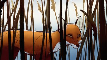 Movie still from “The Boy, the Mole, the Fox and the Horse” (2022), directed by Peter Baynton – An illustration of an animal in the water; Extreme Close Up shot, Low angle