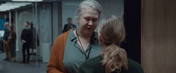 Movie still from “The Burning Sea” (2021), directed by John Andreas Andersen – Two women talking to each other in a room; Medium shot, Over the shoulder angle