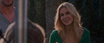 Movie still from “The Cabin in the Woods” (2011), directed by Drew Goddard – A beautiful blonde woman in a green shirt; Close Up shot, Over the shoulder angle