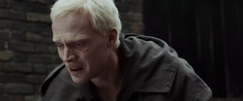 Movie still from “The Da Vinci Code” (2006), directed by Ron Howard – A person with white hair; Close Up shot, High angle