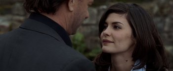 Movie still from “The Da Vinci Code” (2006), directed by Ron Howard – A man and a woman looking into each others eyes; Close Up shot, Over the shoulder angle