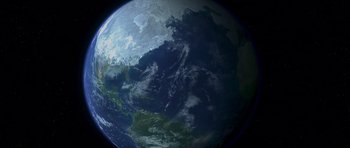 Movie still from “The Day After Tomorrow” (2004), directed by Roland Emmerich – A view of the earth taken from space; Extreme Wide shot, High angle