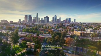 Movie still from “The Day the Music Died/American Pie” (2022), directed by Mark Moormann – A view of the city of los angeles from the air; Extreme Wide shot, High angle