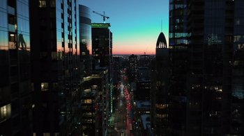 Movie still from “The Dissident” (2020), directed by Bryan Fogel – A view of a city at night from above; Extreme Wide shot, Low angle