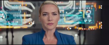 Movie still from “The Divergent Series: Insurgent” (2015), directed by Robert Schwentke – A person wearing a blue shirt; Close Up shot, Low angle