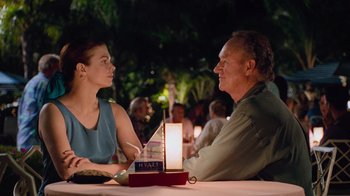 Movie still from “The Firm” (1993), directed by Sydney Pollack – A man and a woman are sitting at a table; Medium shot, Over the shoulder angle